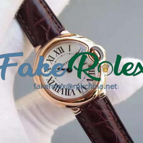 Replica Cartier Ballon Bleu 28MM Ladies Rose Gold White Dial Swiss Ronda Quartz