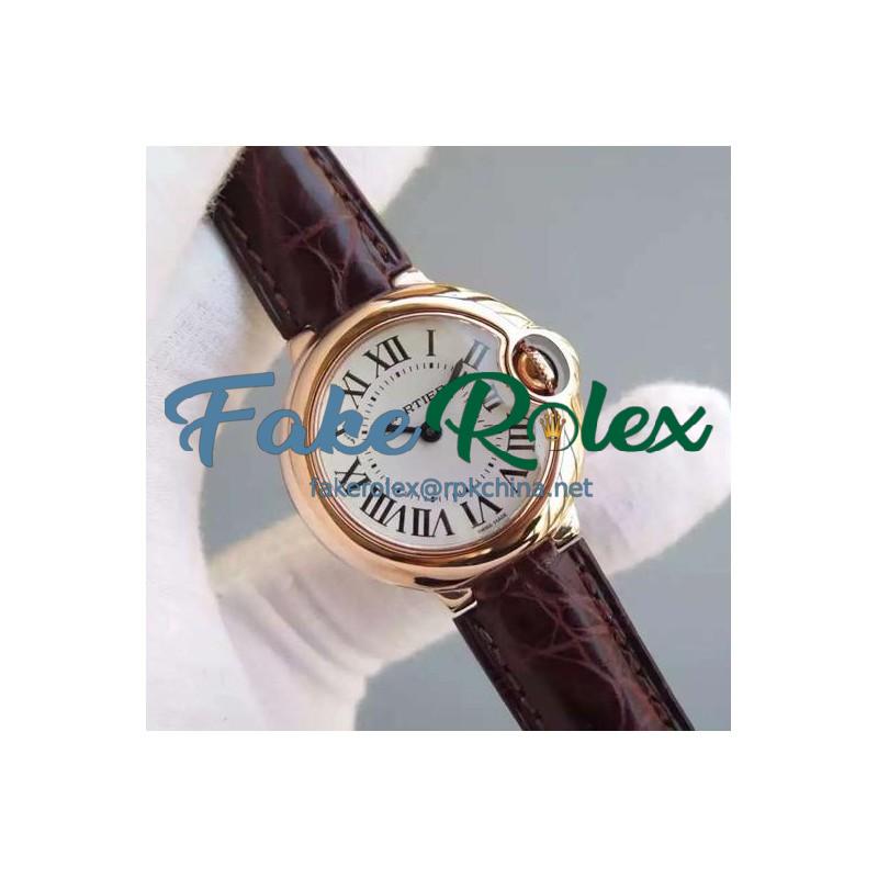 Replica Cartier Ballon Bleu 28MM Ladies Rose Gold White Dial Swiss Ronda Quartz