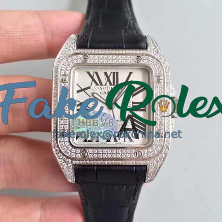 Replica Cartier Santos 100 WM501751 HBB V6 Stainless Steel & Diamonds Silver Dial Swiss 2824-2