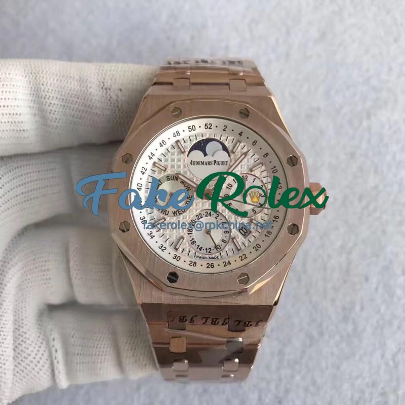 Replica Audemars Piguet Royal Oak Perpetual Calendar 41MM 26574OR.OO.1220OR.01 JF Rose Gold Silver Dial Swiss 5134