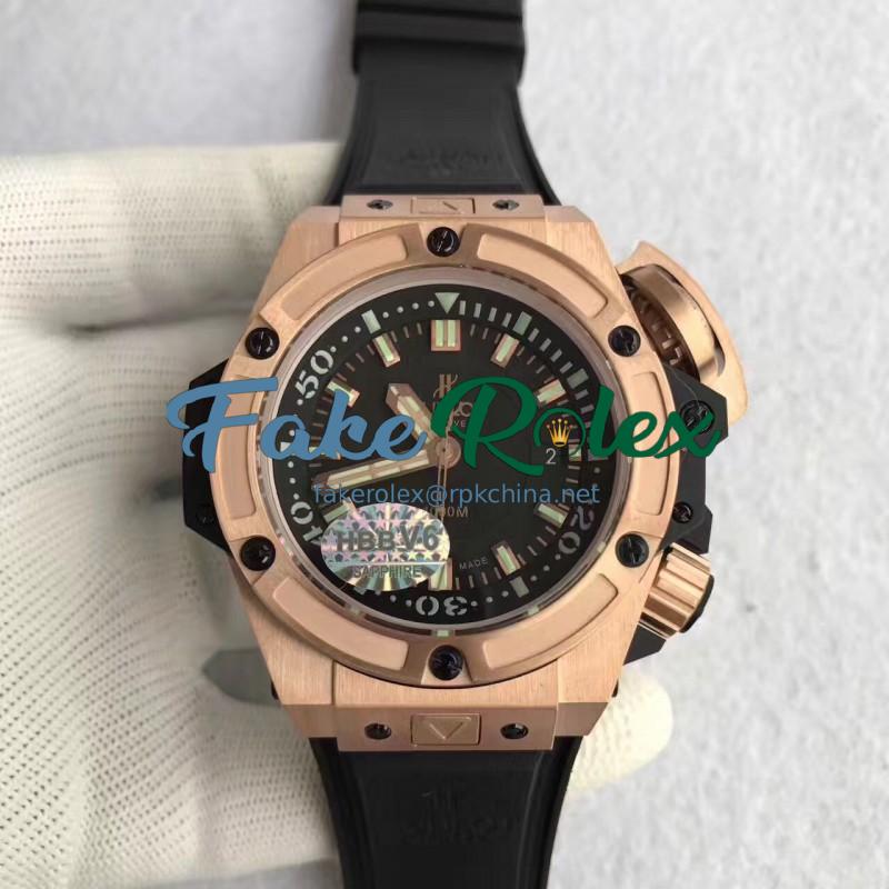 Replica Hublot Big Bang King Power Musee Oceanographique Monaco 731.OX.1170.RX HBB V6 Rose Gold Black Dial Swiss 7750