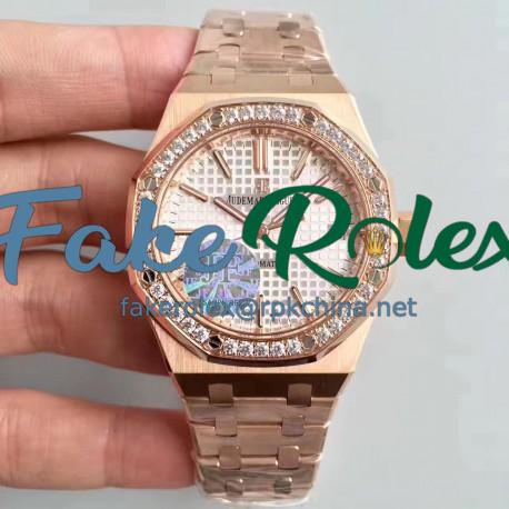 Replica Audemars Piguet Royal Oak 15450 JF Rose Gold & Diamonds Silver Dial Swiss 3120