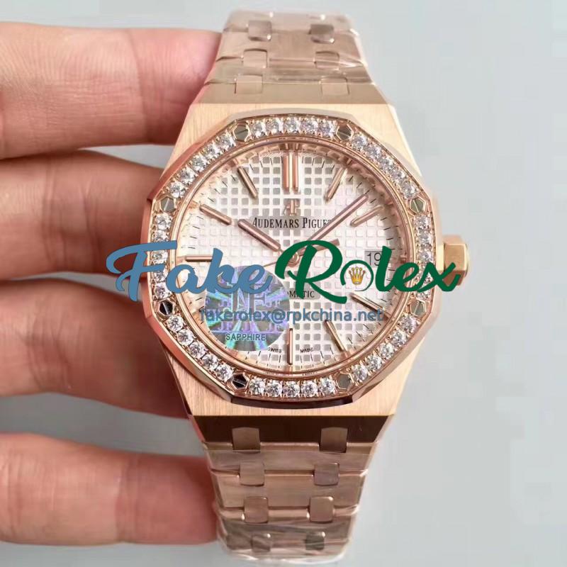 Replica Audemars Piguet Royal Oak 15450 JF Rose Gold & Diamonds Silver Dial Swiss 3120