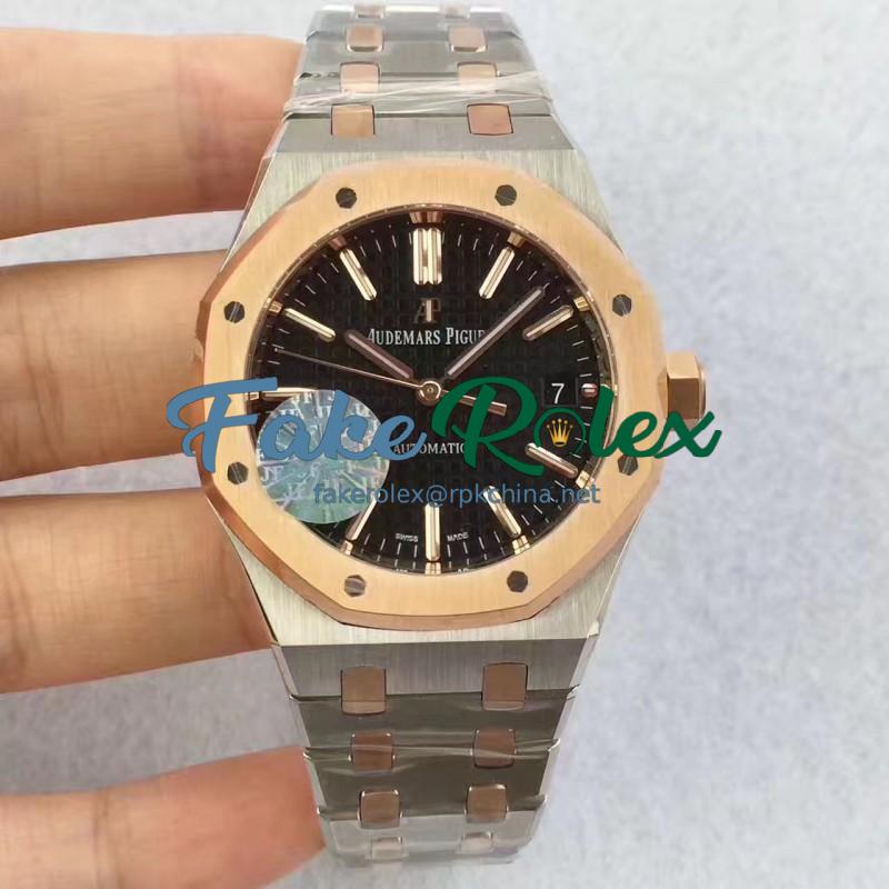 Replica Audemars Piguet Royal Oak 15450 JF Stainless Steel & Rose Gold Black Dial Swiss 3120