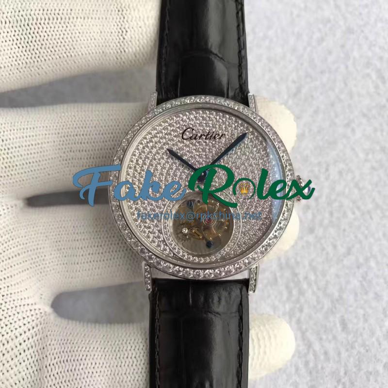 Replica Cartier Rotonde Tourbillon N Stainless Steel & Diamonds Diamond Dial Swiss Tourbillon