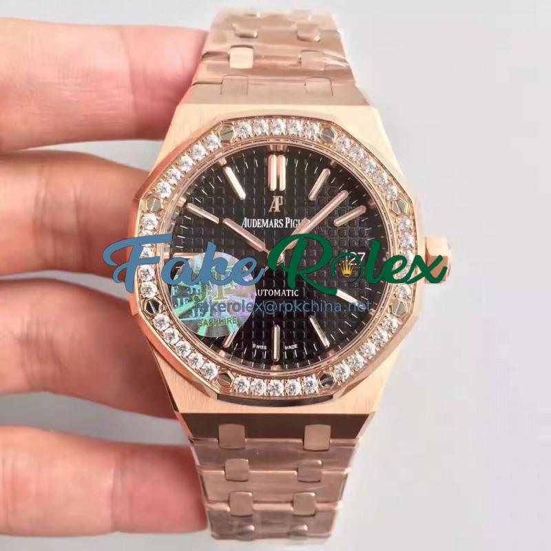 Replica Audemars Piguet Royal Oak 15450 JF Rose Gold & Diamonds Black Dial Swiss 3120