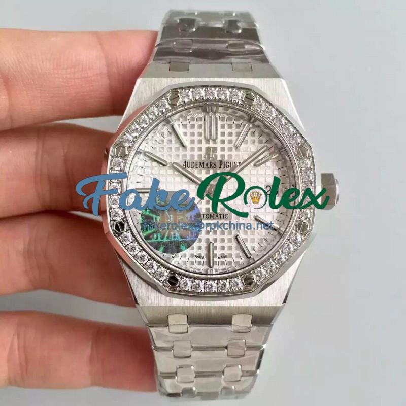 Replica Audemars Piguet Royal Oak 15450 JF Stanless Steel & Diamonds Silver Dial Swiss 3120