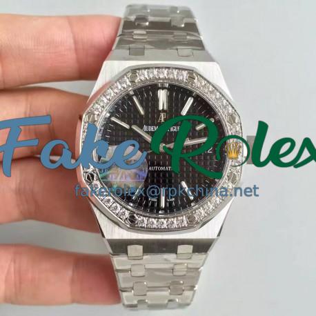 Replica Audemars Piguet Royal Oak 15450 JF Stanless Steel & Diamonds Black Dial Swiss 3120