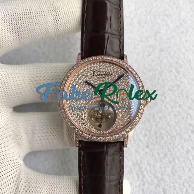 Replica Cartier Rotonde Tourbillon N Rose Gold & Diamonds Diamond Dial Swiss Tourbillon