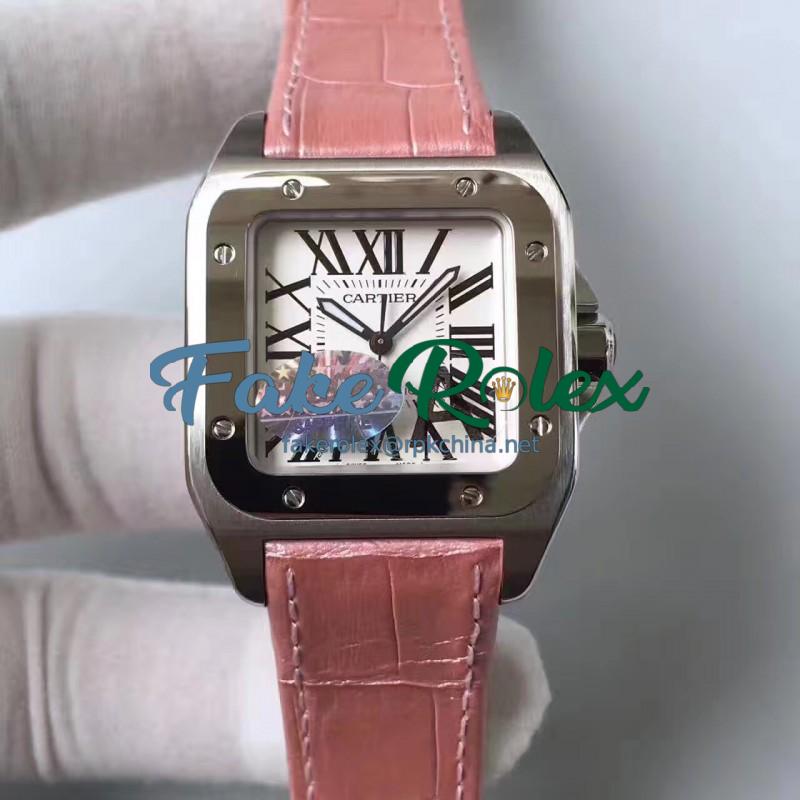 Replica Cartier Santos 100 Medium Size W20126X8 HBB V6 Stainless Steel White Dial Swiss 2824-2