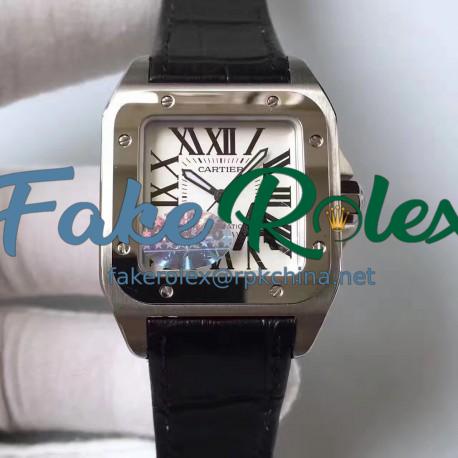 Replica Cartier Santos 100 Medium Size W20106X8 HBB V6 Stainless Steel White Dial Swiss 2824-2