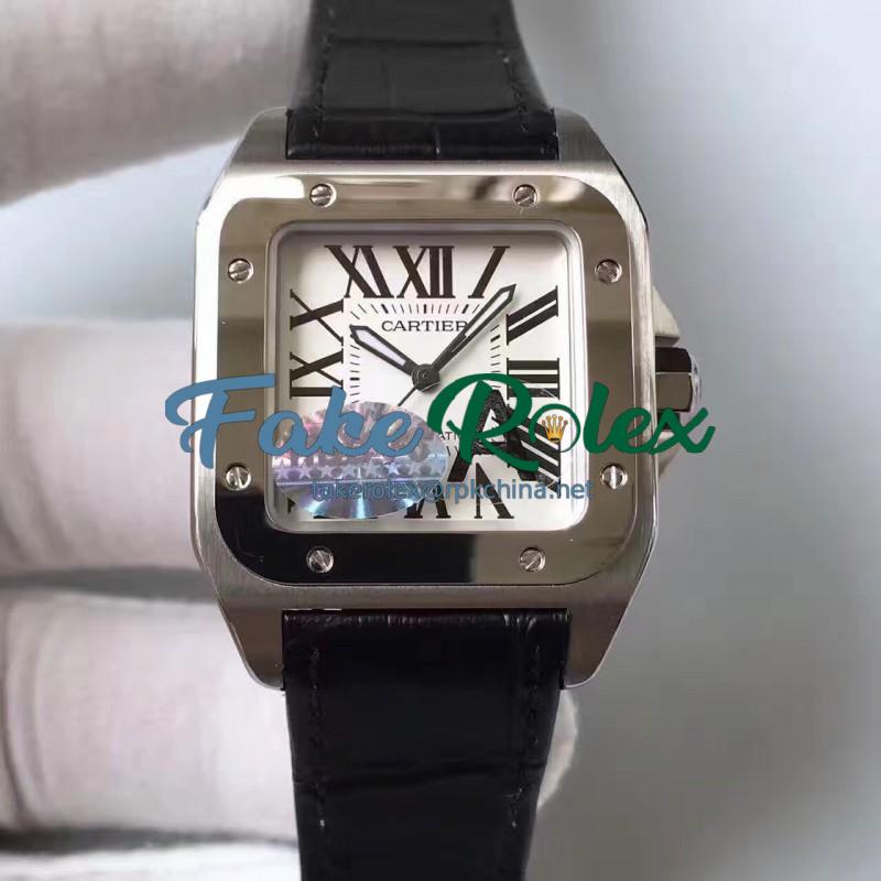 Replica Cartier Santos 100 Medium Size W20106X8 HBB V6 Stainless Steel White Dial Swiss 2824-2