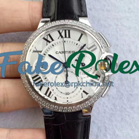 Replica Cartier Ballon Bleu Chronograph WE902002 V5 Stainless Steel & Diamonds Silver Dial Swiss 8101 MC