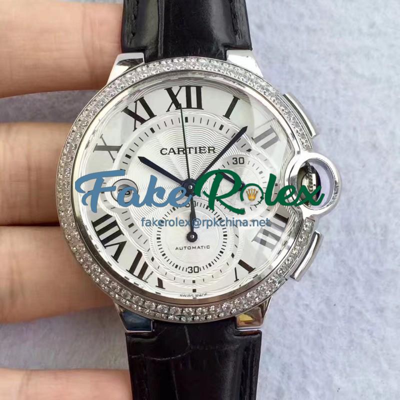 Replica Cartier Ballon Bleu Chronograph WE902002 V5 Stainless Steel & Diamonds Silver Dial Swiss 8101 MC