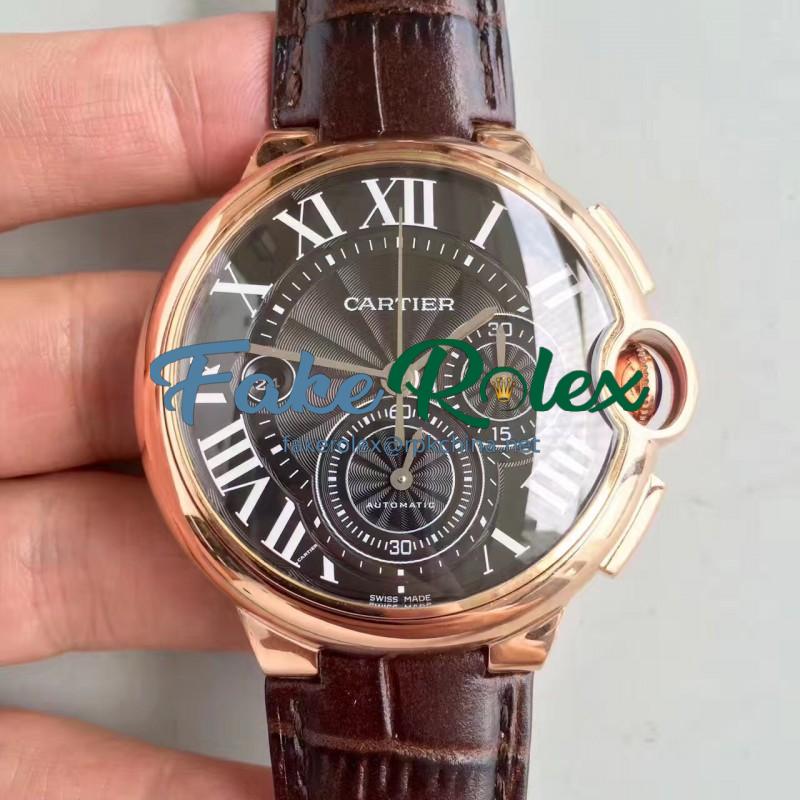 Replica Cartier Ballon Bleu Chronograph W6920074 V5 Rose Gold Black Dial Swiss 8101 MC