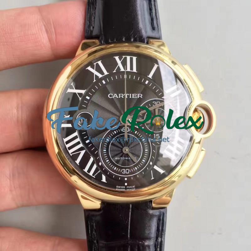 Replica Cartier Ballon Bleu Chronograph W6920007 V5 Yellow Gold Black Dial Swiss 8101 MC