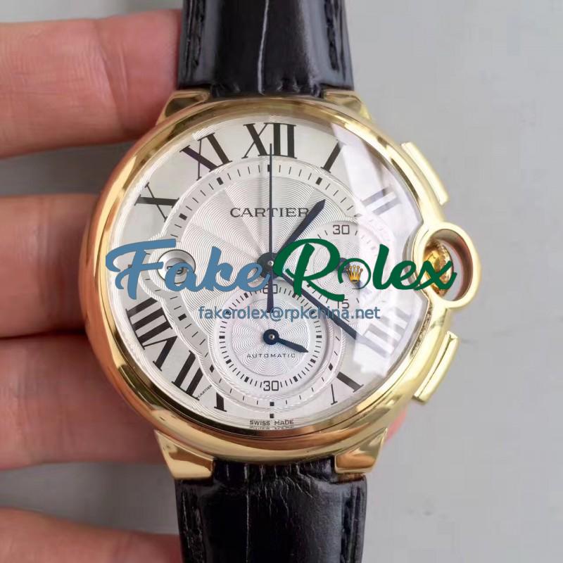 Replica Cartier Ballon Bleu Chronograph W6920007 V5 Yellow Gold Silver Dial Swiss 8101 MC