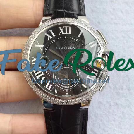 Replica Cartier Ballon Bleu Chronograph WE902002 V5 Stainless Steel & Diamonds Black Dial Swiss 8101 MC