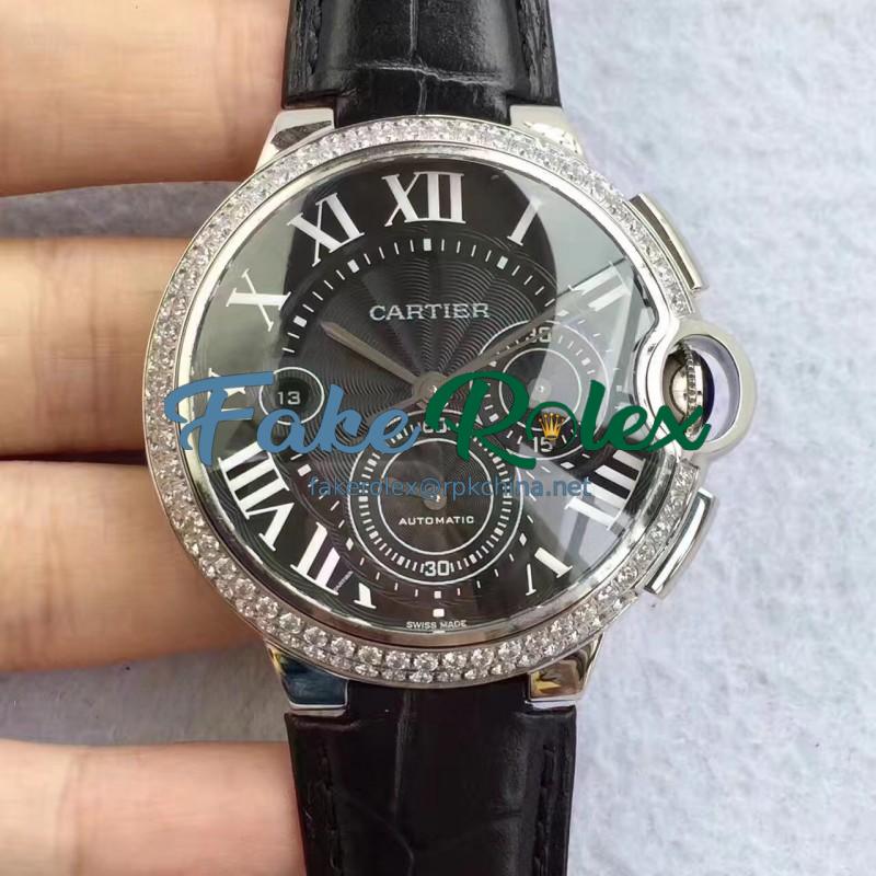 Replica Cartier Ballon Bleu Chronograph WE902002 V5 Stainless Steel & Diamonds Black Dial Swiss 8101 MC