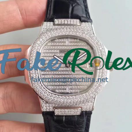 Replica Patek Philippe Nautilus Jumbo 5719/1G-001 DM Stainless Steel & Diamonds Diamond Dial Swiss 324SC