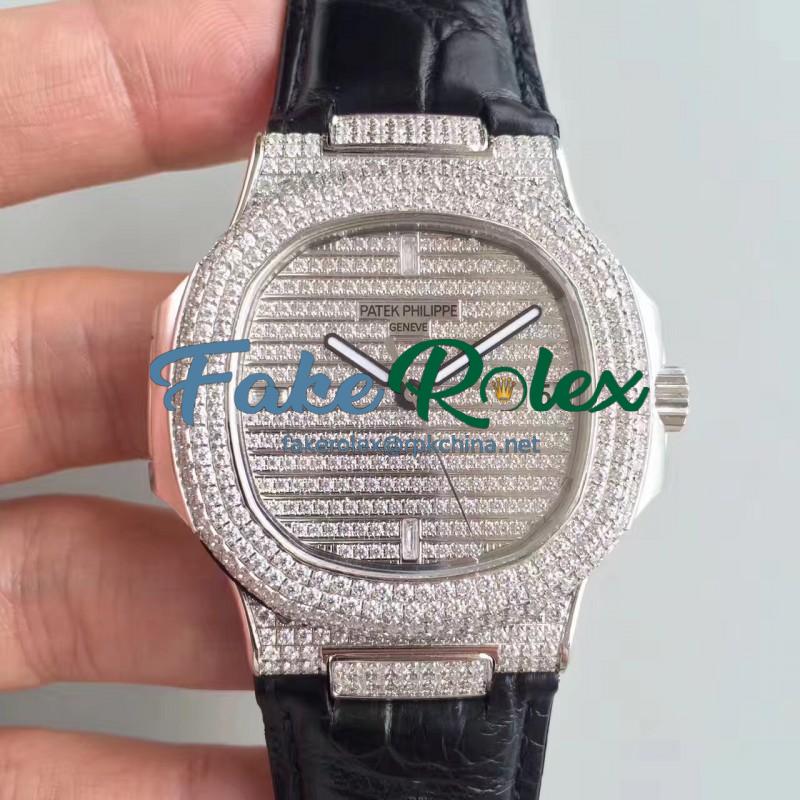 Replica Patek Philippe Nautilus Jumbo 5719/1G-001 DM Stainless Steel & Diamonds Diamond Dial Swiss 324SC