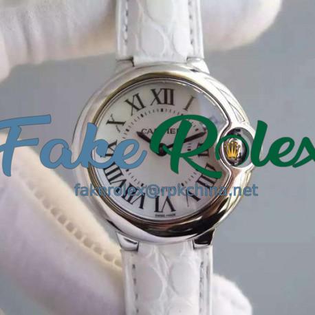 Replica Cartier Ballon Bleu 28MM Ladies Stainless Steel White Dial Swiss Ronda Quartz