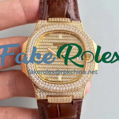 Replica Patek Philippe Nautilus Jumbo 5719/1G-001 DM Yellow Gold & Diamonds Diamond Dial Swiss 324SC