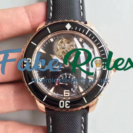 Replica Blancpain Fifty Fathoms Tourbillon 5025-3630-52A ZF Rose Gold Black Dial Swiss 25A