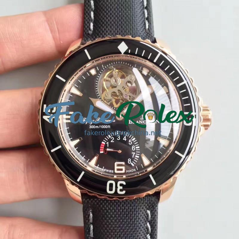 Replica Blancpain Fifty Fathoms Tourbillon 5025-3630-52A ZF Rose Gold Black Dial Swiss 25A