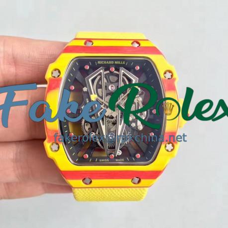 Replica Richard Mille RM27-03 Rafael Nadal KL Yellow & Red Forged Carbon Black Skeleton Dial M9015