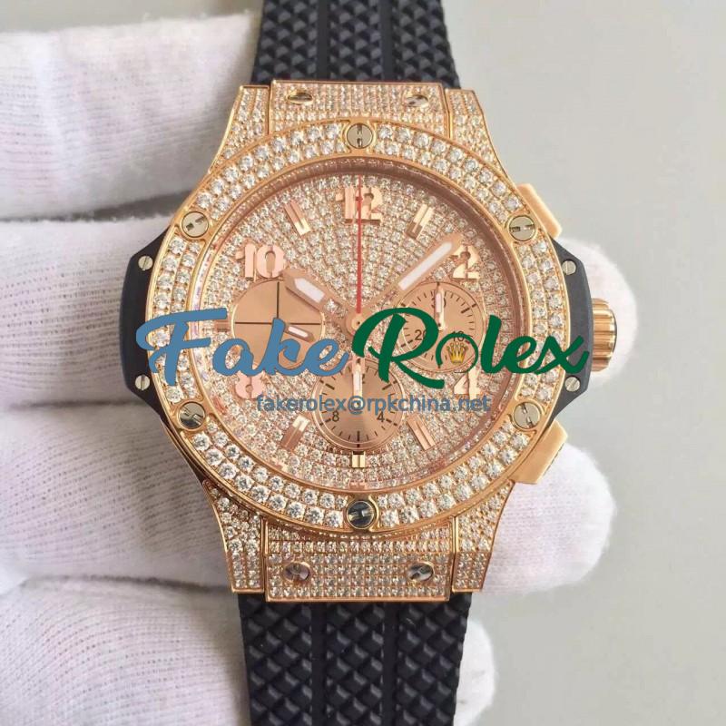 Replica Hublot Big Bang Gold Full Pave 341.PC.9010.RC.1704 JF Rose Gold & Diamonds Diamond Dial Swiss HUB4100