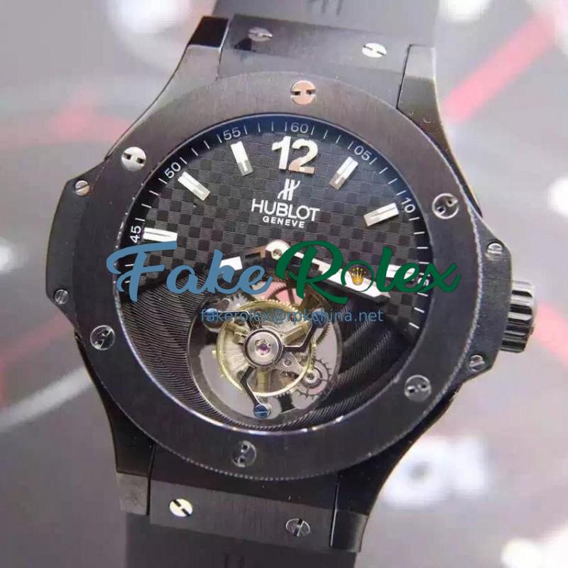 Replica Hublot Big Bang Tourbillon Solo Bang Ceramic 305.CM.134.RX JF Ceramic Carbon Fiber Dial Swiss Tourbillon