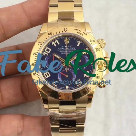 Replica Rolex Daytona Cosmograph 116508 JH Yellow Gold Blue Dial Swiss 4130 Run 6@SEC