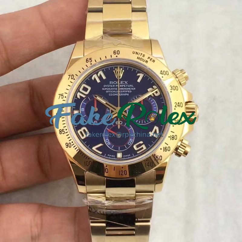 Replica Rolex Daytona Cosmograph 116508 JH Yellow Gold Blue Dial Swiss 4130 Run 6@SEC