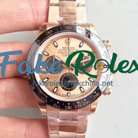 Replica Rolex Daytona Cosmograph 116515LN JH Rose Gold Champagne Dial Swiss 4130 Run 6@SEC