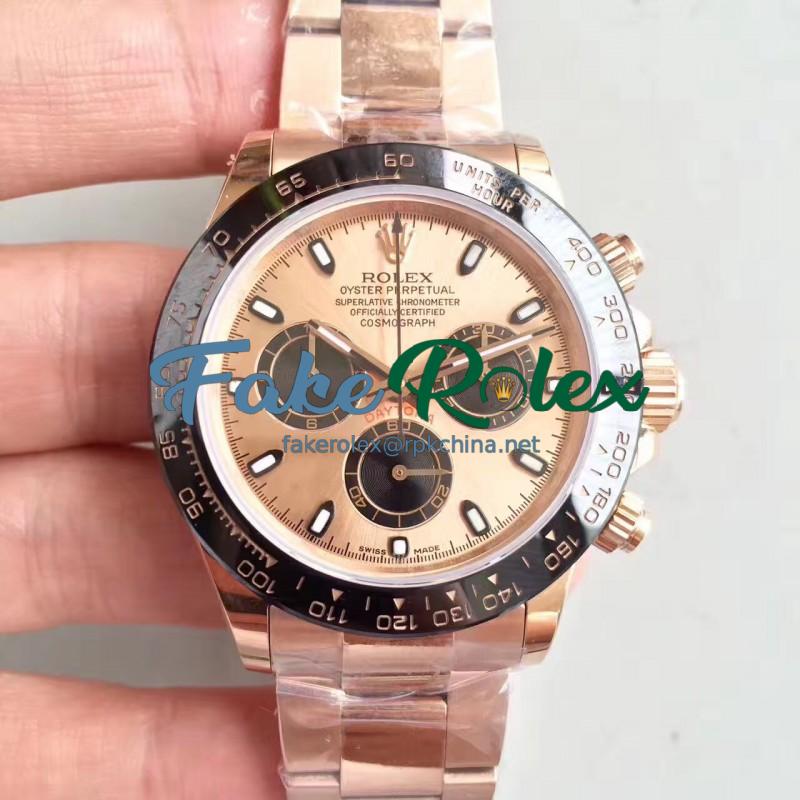 Replica Rolex Daytona Cosmograph 116515LN JH Rose Gold Champagne Dial Swiss 4130 Run 6@SEC