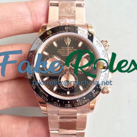 Replica Rolex Daytona Cosmograph 116515LN JH Rose Gold Black Dial Swiss 4130 Run 6@SEC