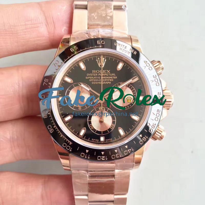 Replica Rolex Daytona Cosmograph 116515LN JH Rose Gold Black Dial Swiss 4130 Run 6@SEC