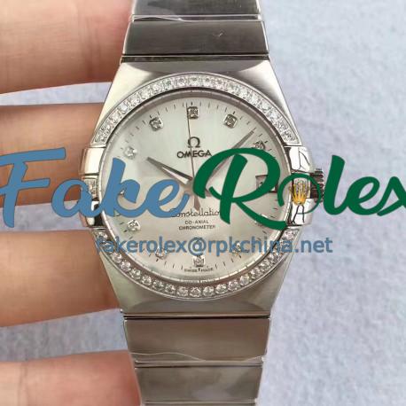 Replica Omega Constellation 123.55.38.20.99.001 38MM SSS Stainless Steel & Diamonds Mother Of Pearl Dial Swiss 8500