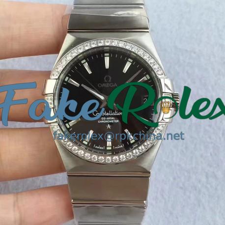 Replica Omega Constellation 123.55.38.20.99.001 38MM SSS Stainless Steel & Diamonds Black Dial Swiss 8500