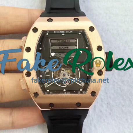 Replica Richard Mille RM69 Erotic Tourbillon KV Rose Gold Black Dial Swiss Caliber RM69