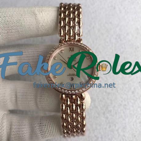 Replica Omega De Ville Dewdrop 424.55.33.20.55.007 XF Rose Gold & Diamonds Mother Of Pearl Dial Swiss 8521