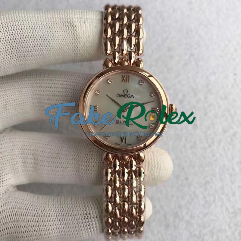 Replica Omega De Ville Dewdrop 424.50.27.60.05.002 XF Rose Gold Mother Of Pearl Dial Swiss 8521