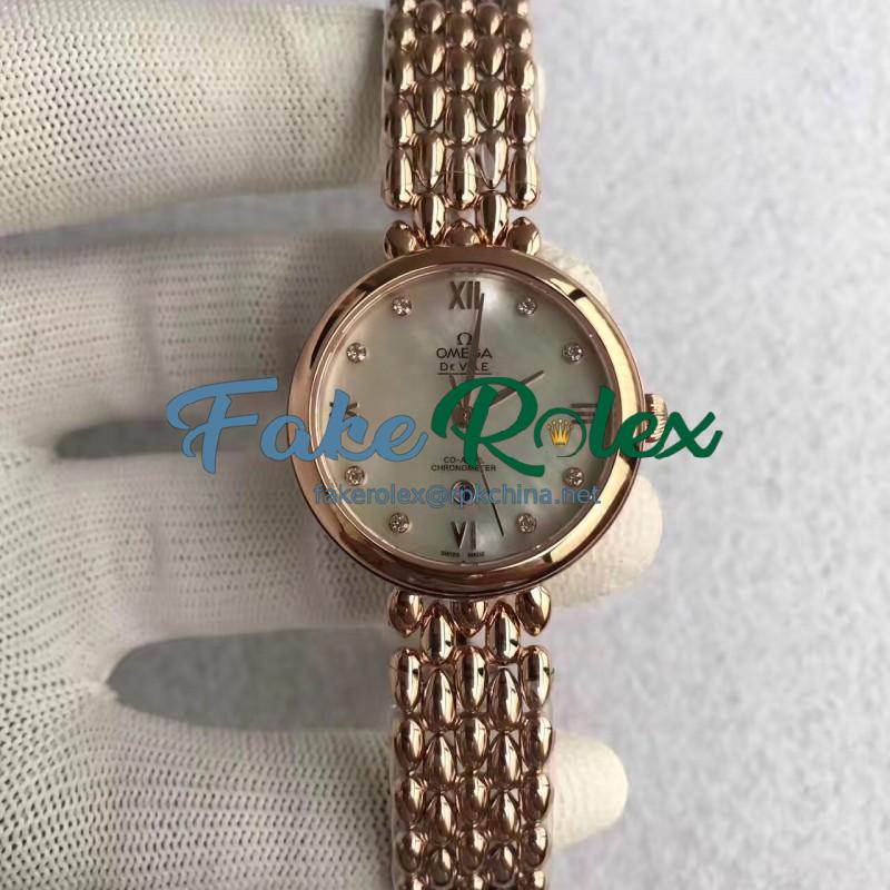 Replica Omega De Ville Dewdrop 424.50.33.20.05.002 XF Rose Gold Mother Of Pearl Dial Swiss 8521