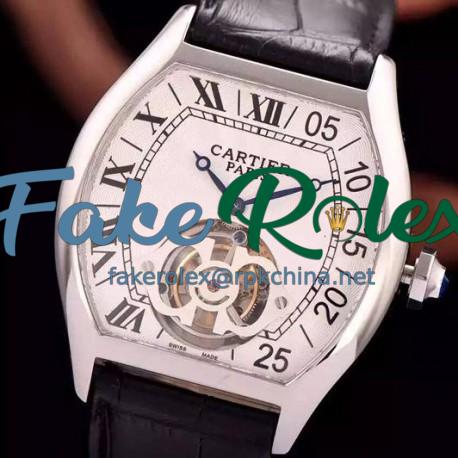 Replica Cartier Tortue Tourbillon Stainless Steel White Dial Swiss Real Tourbillon