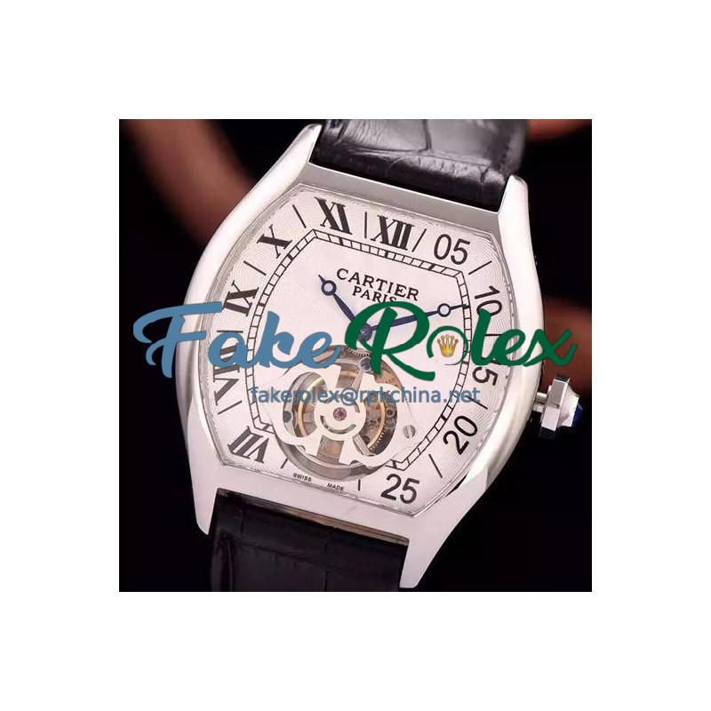 Replica Cartier Tortue Tourbillon Stainless Steel White Dial Swiss Real Tourbillon