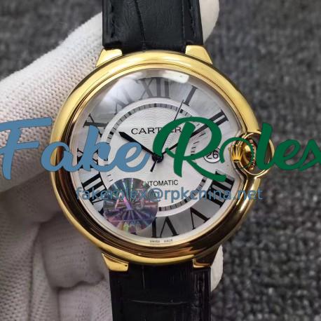 Replica Ballon Bleu De Cartier 42MM W6900551 AJ Yellow Gold Silver Dial Swiss 2824-2