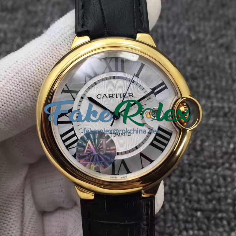 Replica Ballon Bleu De Cartier 42MM W6900551 AJ Yellow Gold Silver Dial Swiss 2824-2