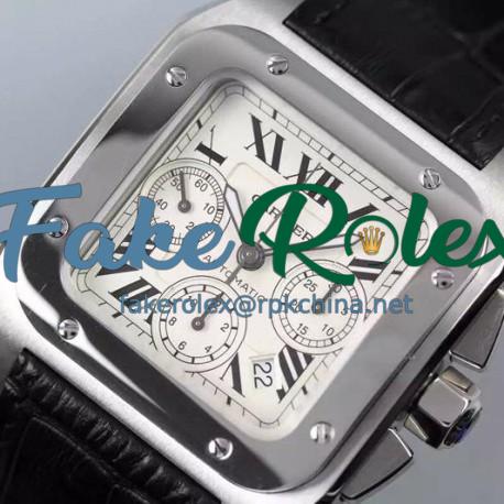 Replica Cartier Santos 100 Chronograph Stainless Steel White Dial Swiss 7753