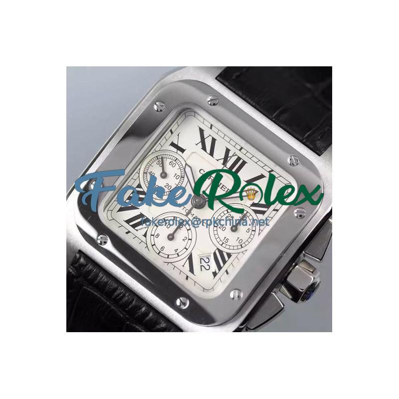 Replica Cartier Santos 100 Chronograph Stainless Steel White Dial Swiss 7753